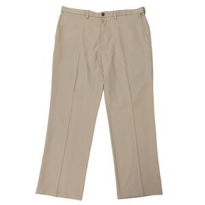 Haggar H26 Performance Dress Pants Mens 42x32 Beige Stretch Straight Classic Fit
